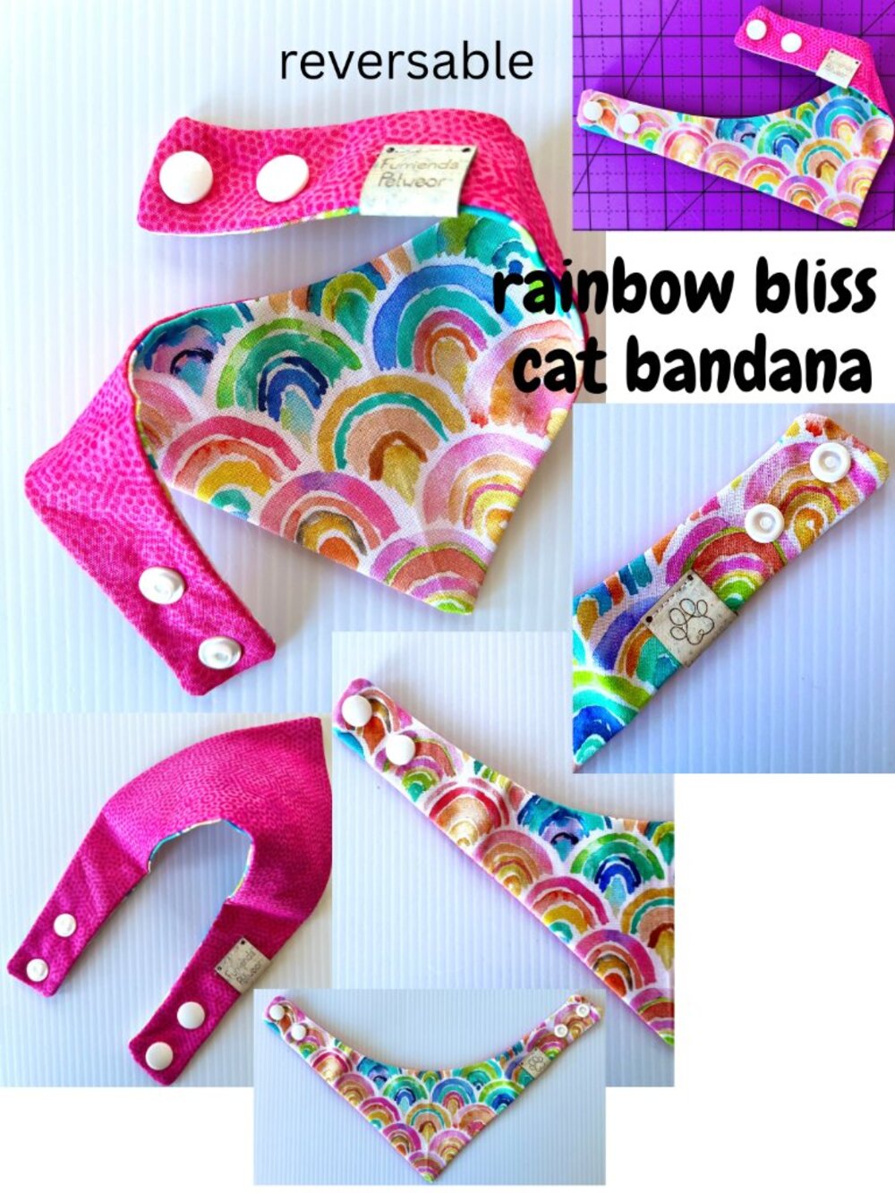 NWT Rainbow Bandana- Reversable 2 sizes -  for Cats
